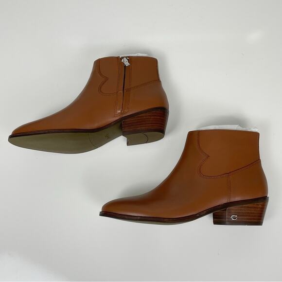 NEW Coach Dannie Block Heel Western Style Leather Ankle Boots Booties Saddle 7 - Picture 4 of 10